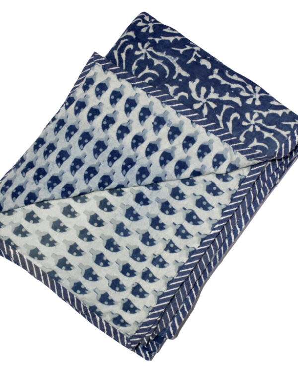 Natural Cotton Indigo Three Layer Blanket