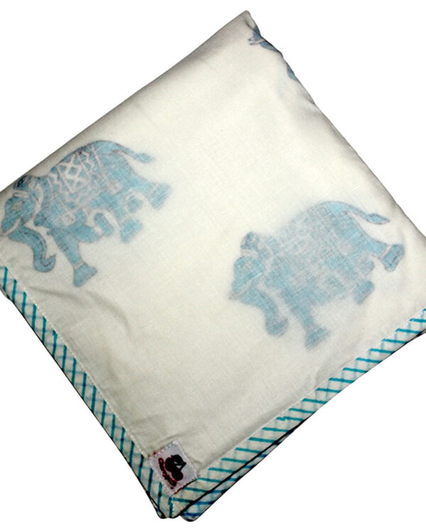 Soft Cotton Three Layer Blanket – Blue Elephant