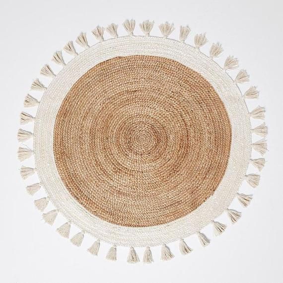 Natural Jute & White Cotton Rug – Bohemian