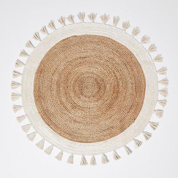 Natural Jute & White Cotton Rug – Bohemian