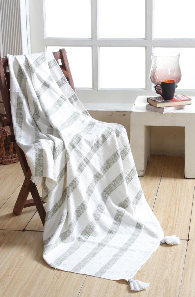 Cotton Handwoven Throw with Tassels- Grey