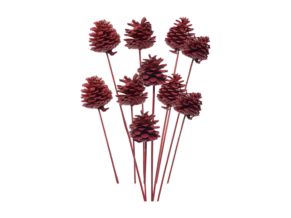 Dried Pine Cone Glitter Red Stick 10 pcs set for Vase