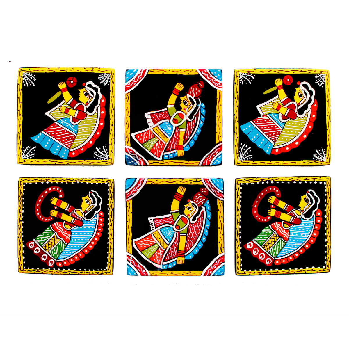Tikuli Craft Hand Painted Tea Coaster 6 Pcs Set