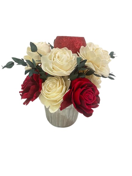 Flowers Pot Red & White Rose