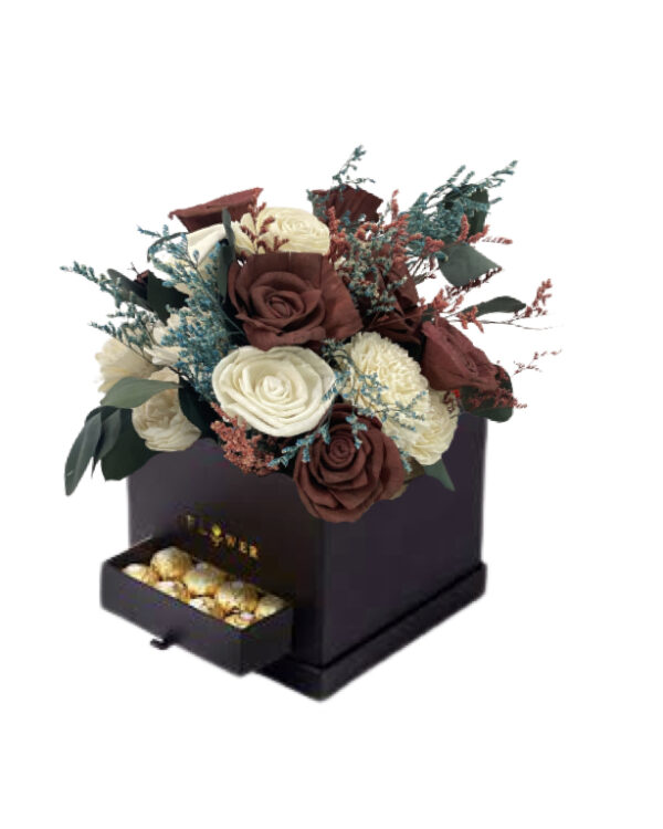 Red & White  Dried  flowers arrangement with Chocolate in Gift Box
